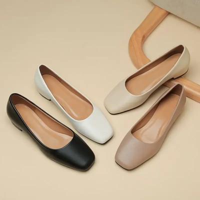 Nuevos Zapatos Planos para Mujer Mocasines Simples Tacón Bajo Oficina Trabajo Zapatos Casuales Slip-on Calzado Plano Zapatos de Mujer Punta Cuadrada