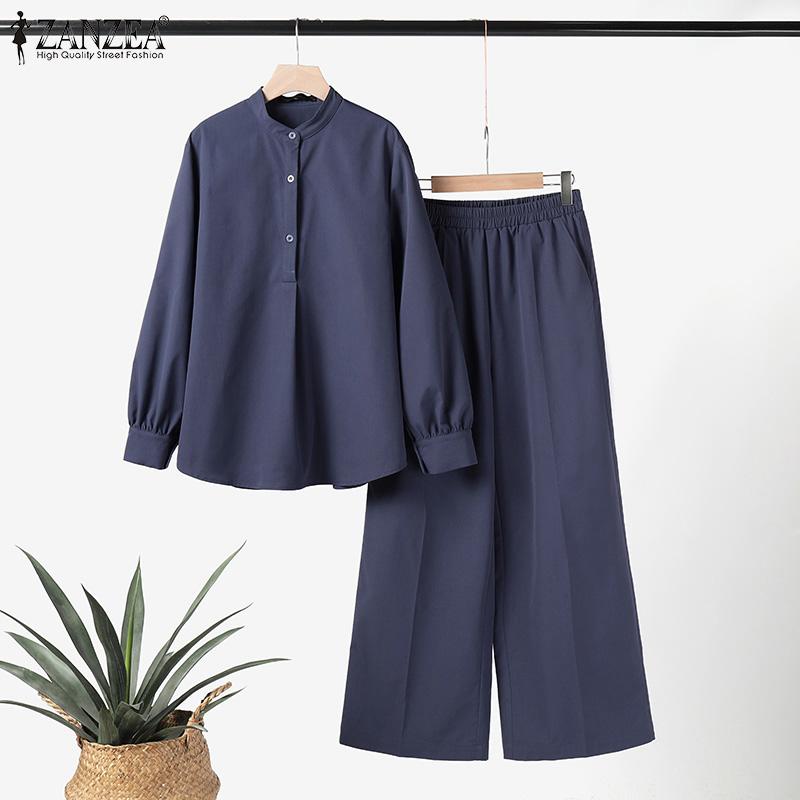 

ZANZEA Женская блузка и брюки Осенний повседневный брючный костюм из двух предметов