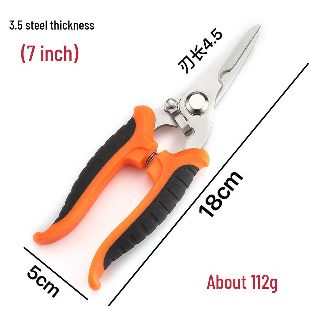 Stainless Steel Multi-Purpose Electrician's Scissors: Tin Snips, Wire Cutter, Stripper, Crimper.