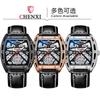 Mens Automatic Mechanical Watch Wine Barrel Skeleton Genuine Leather Waterproof 30M Luminous Casual Style
