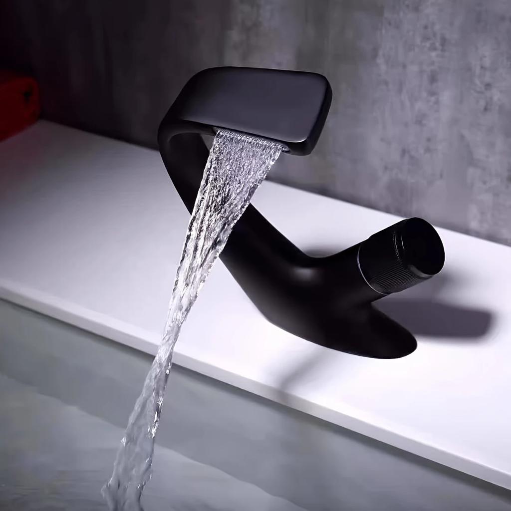 All Copper Black Washbasin Waterfall Faucet Hot And Cold Toilet Basin Faucet Undercounter Basin Single Hole Faucet