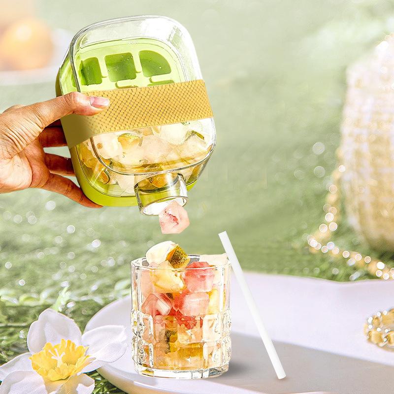 Silikonová forma na led na jeden klik, chladič lahví, pohár se slámkou, forma na ledové kostky s víkem do mrazáku, kreativní forma NO TOUCH na léto