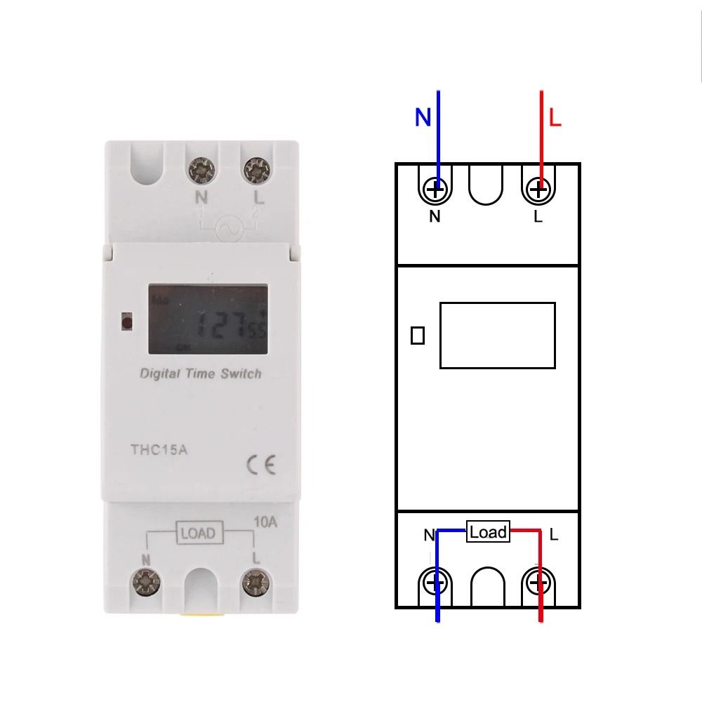 1Pcs Durable Programmable Digital Timer Switch Weekly 7 Days LCD Display THC15A 220V Din Rail Relay Control