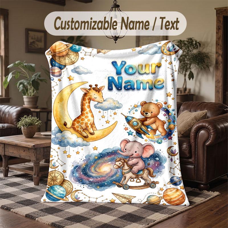 Wildlife Animals Theme Throw Blanket Custom Name Text Personalized Blanket Soft Cozy Blanket for Home Sofa Bed