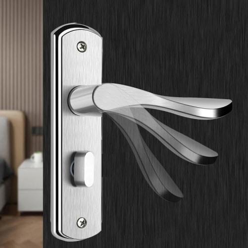Kenrui Hardware Door Knob, Toilet, Indoor Bathroom Lever Handle, Keyless (125mm Hole Distance) (Silver)