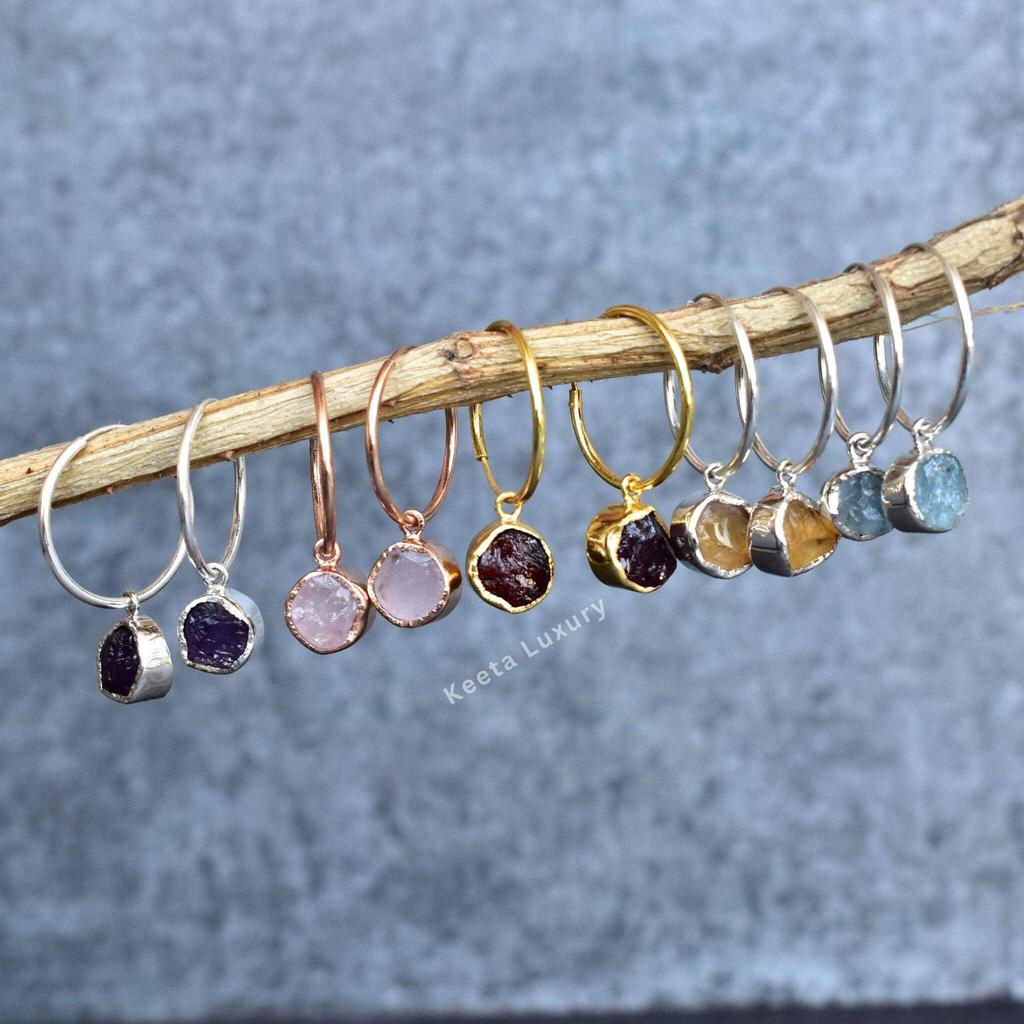 Natural Citrine Earrings Raw Citrine Hoop for New Beginning Healing Crystal Earrings Sterling Silver Raw Gemstones Earrings