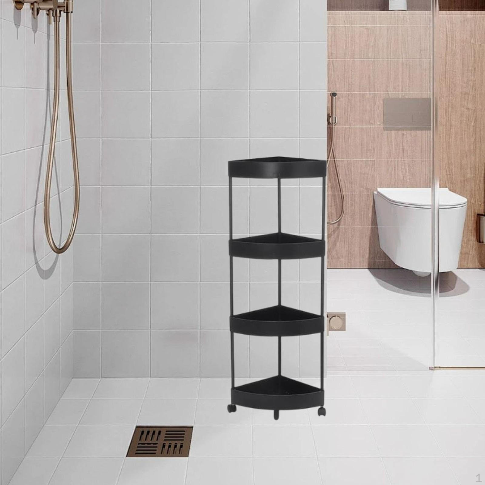 

Кутовий поличний тримач із дренажним кошиком на колесах для ванної кімнати 4 Tier Black