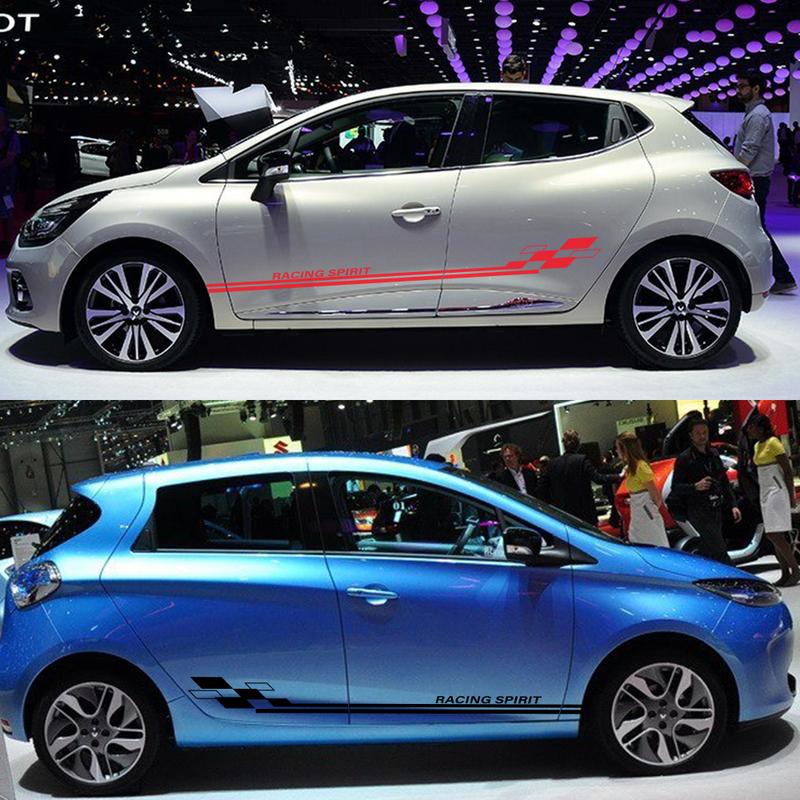 2PCS Car Door Side Stickers For Renault Clio Megane Duster Auto Accessories Graphics Raicng Spirit Decor Decals Vinyl Film Cover