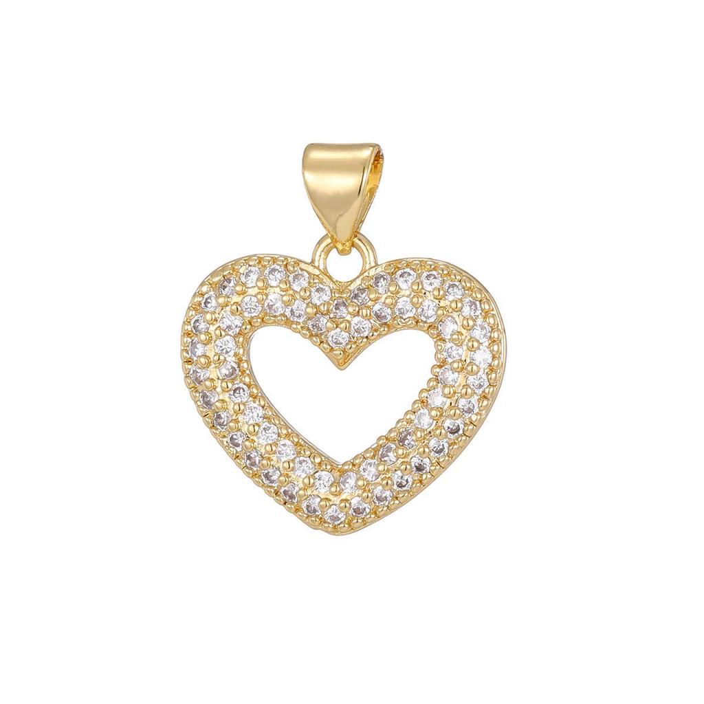 Copper-Plated 18K Gold Diamond Heart Pendant for DIY Bracelets and Necklaces