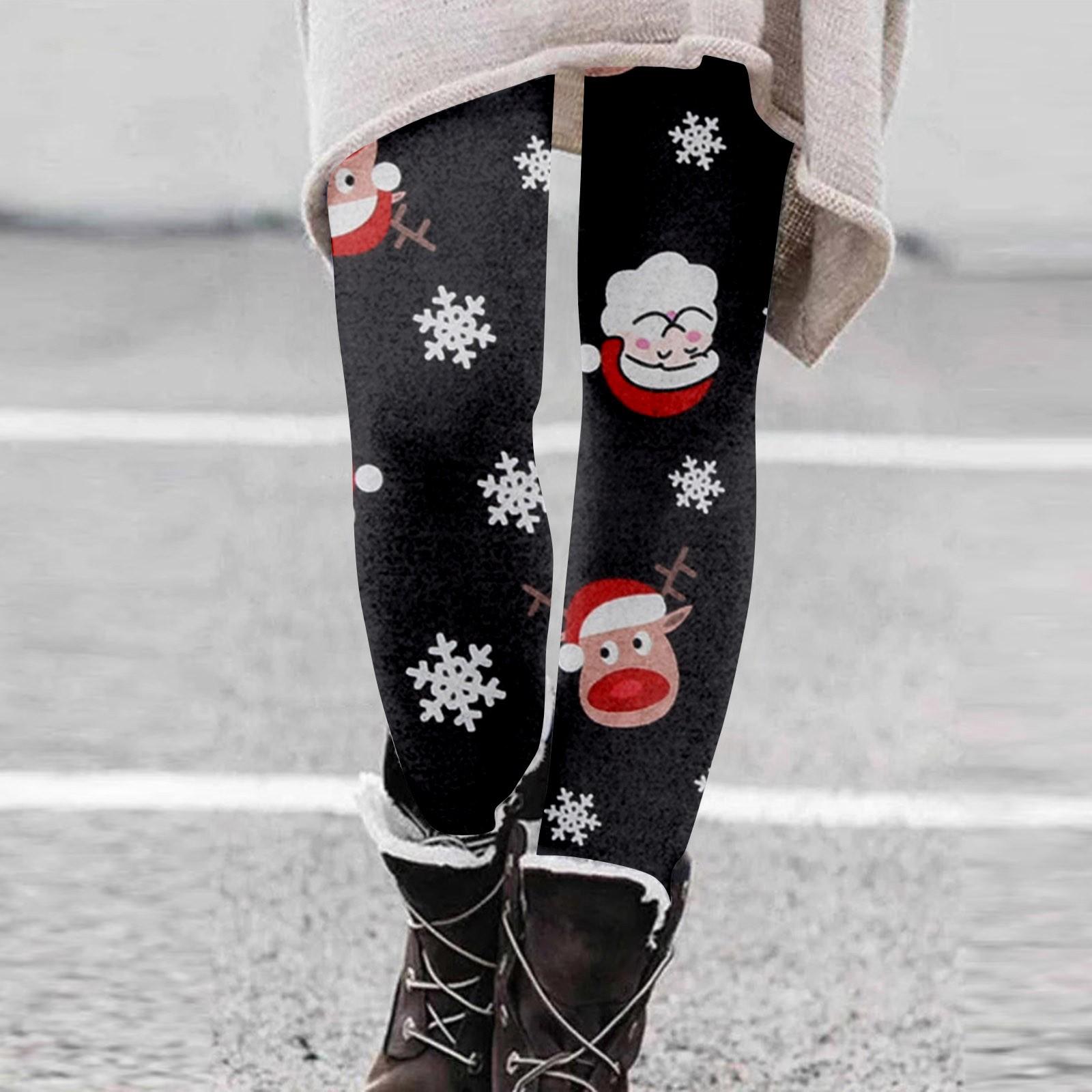 

Женская мода с рождественским принтом, высокопрочные эластичные мягкие леггинсы на животе, брюки L чёрный