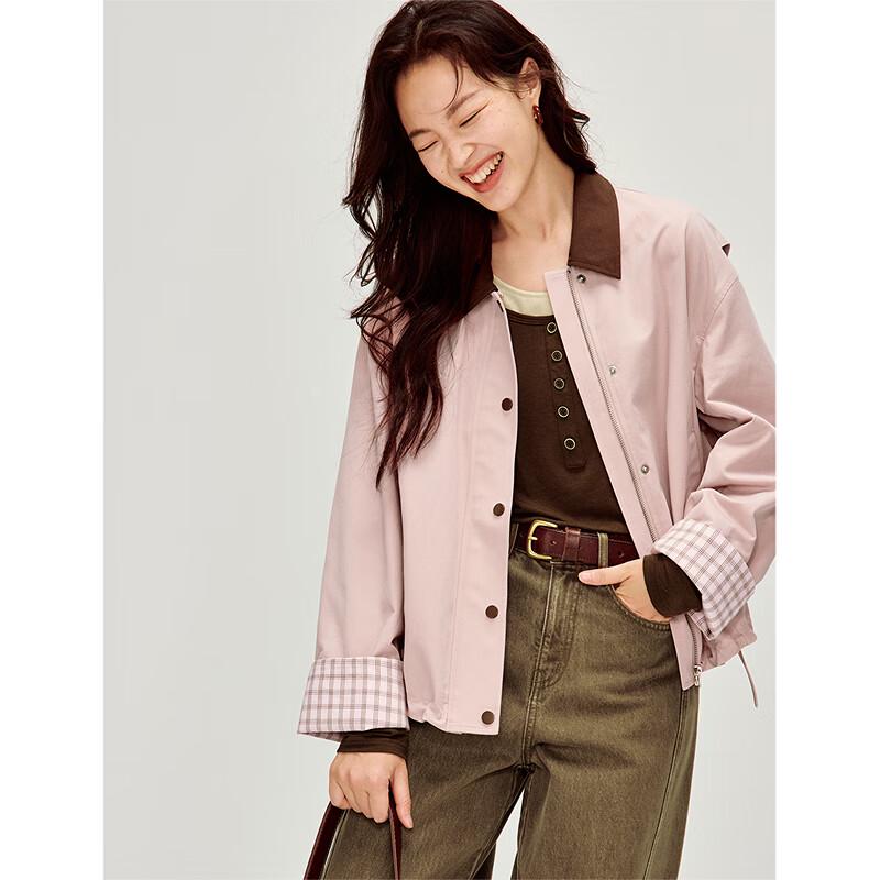 INMAN Women's Retro Lapel Plaid Sleeve Jacket