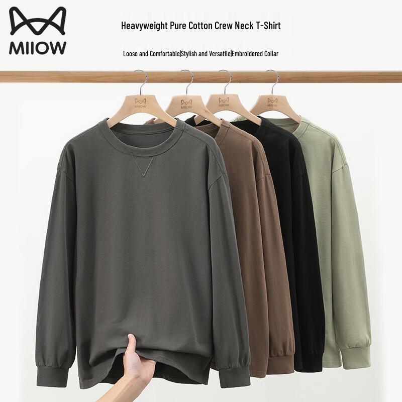 MiiOW Men s Round Neck Long Sleeve Pure Cotton T-Shirt XXL
