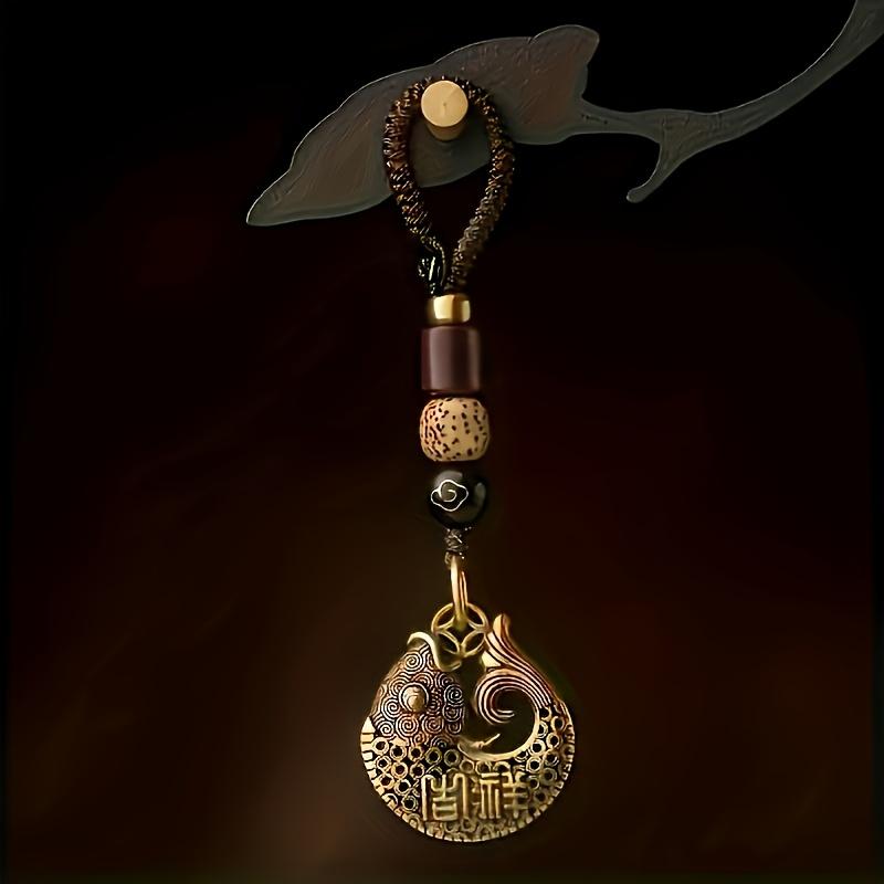 Handwoven Rope Pure Copper Goldfish Pendant Car Keychain Hollow Design Creative Gift for Men