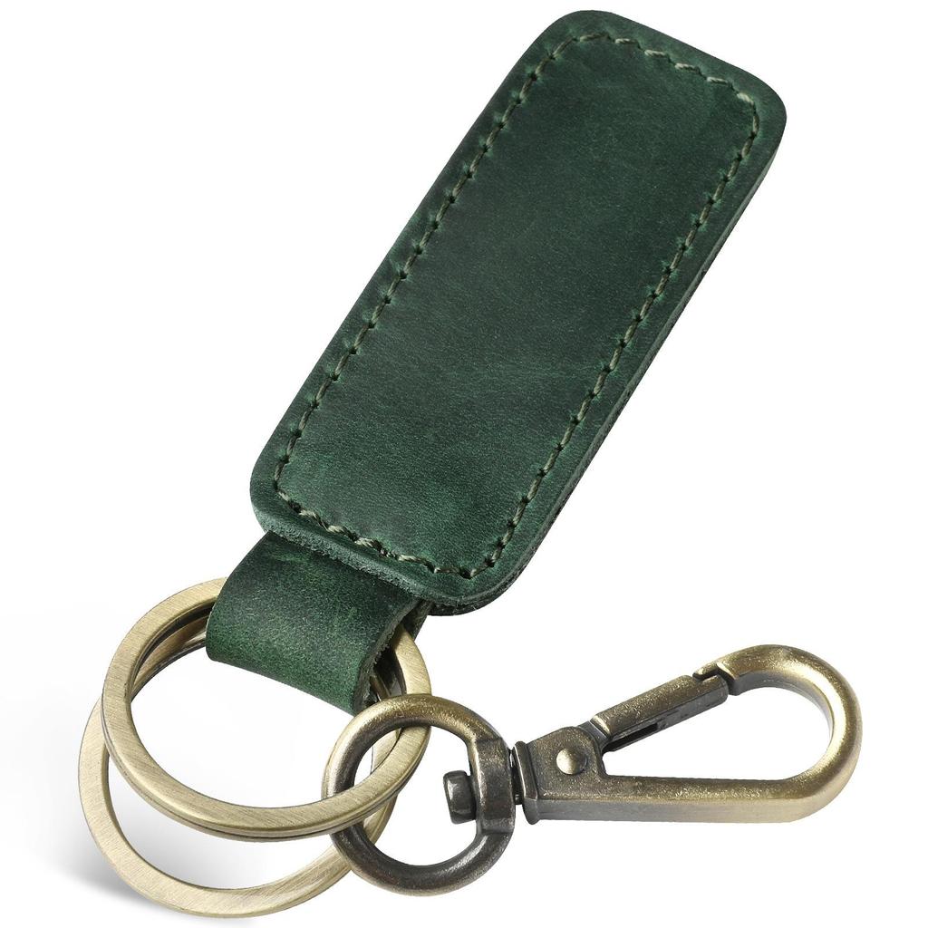 Genuine Crazy Horse Leather Double Circle Retro Handmade Keychain
