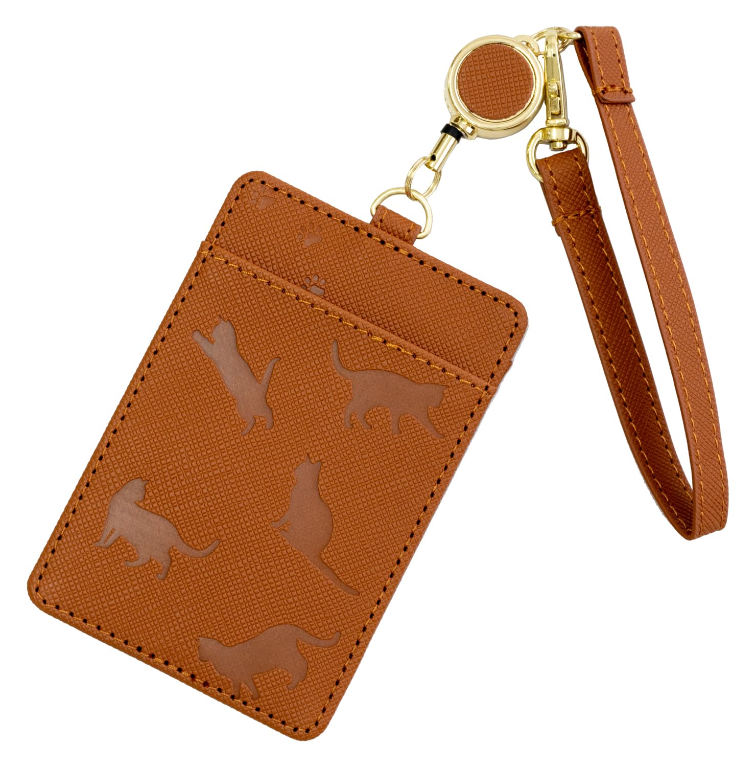 

Mukojima Jidosha-Hyodo-Yohashi I Love Cats Pass Case, Brown, with Reel, Double-Sided, for Women, IC Card Case, Employee ID Card Case, with Strap,