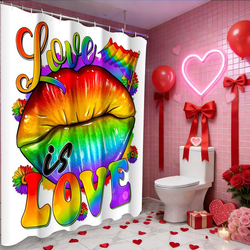 Tenda da doccia a forma di cuore d'amore e rosa per San Valentino, tenda da bagno impermeabile con 12 ganci, decorazione per la casa a forma di pesce