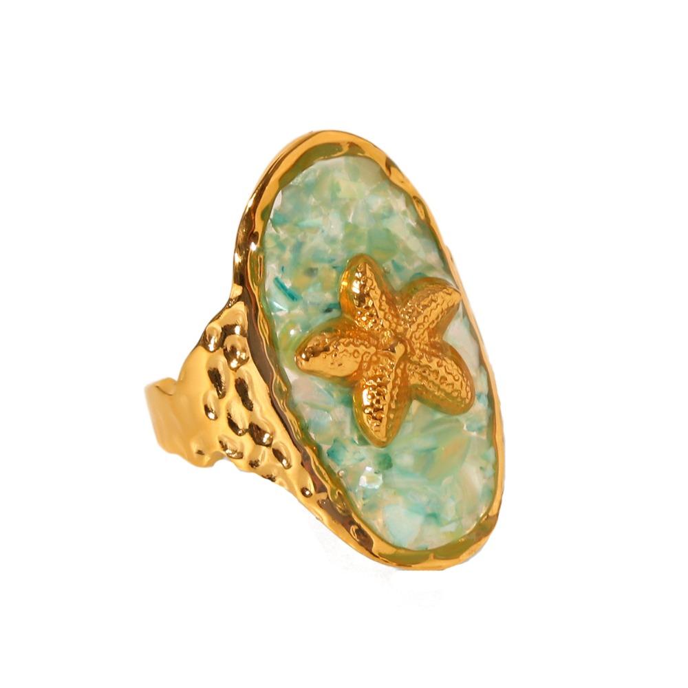 Sweet Charm Starfish Shell Pendant Open Rings O-Chain Necklace Crushed Shell Ring  Summer Beach
