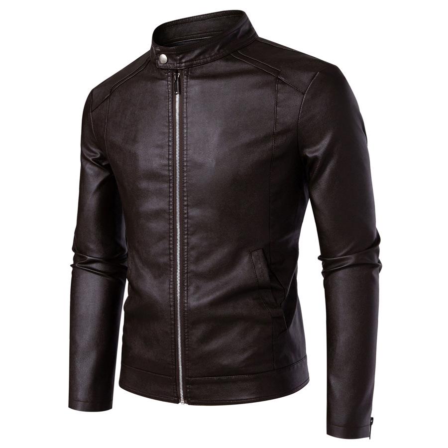 Men's Stand Collar PU Leather Motorcycle Jacket - Spring/Autumn Style