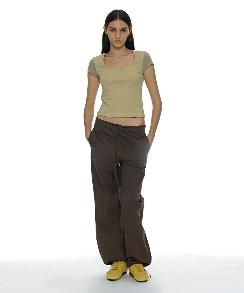 PARTIMENTO WOMEN Cut-Out Scoop Neck Short Sleeve Tee_Lemon