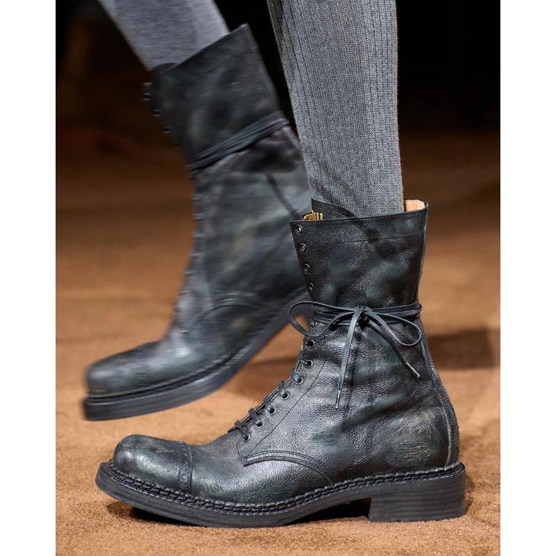 Cowhide version~ retro leather inner height increase 7cm boots fashion boots women's old knight boots belt buckle boots