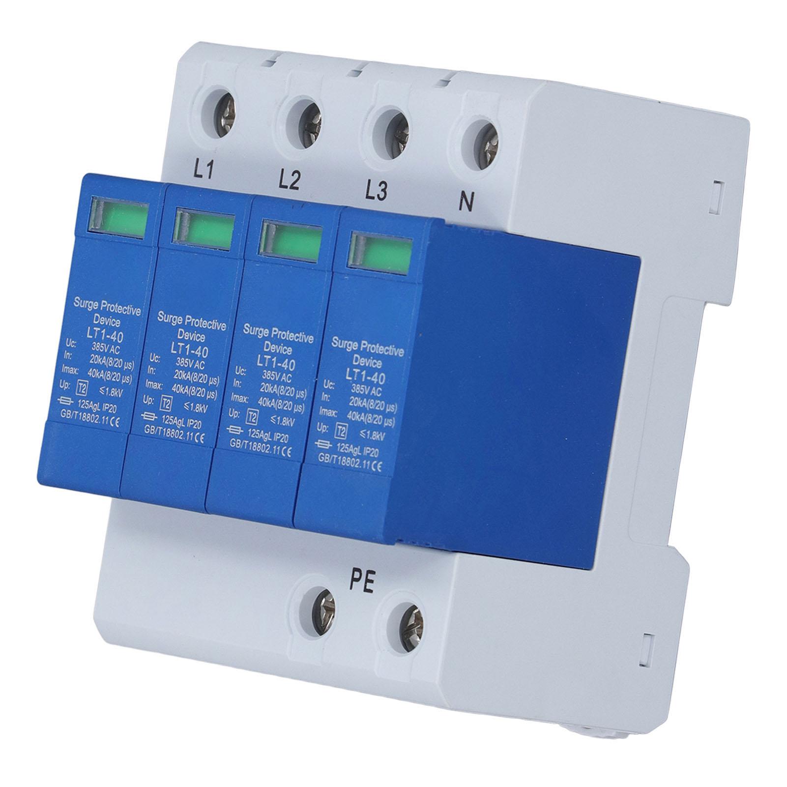 

AC Surge Protector 4P 40KA 35mm Rail Installation Low Voltage Arrester Device with Status Indicator AC385V