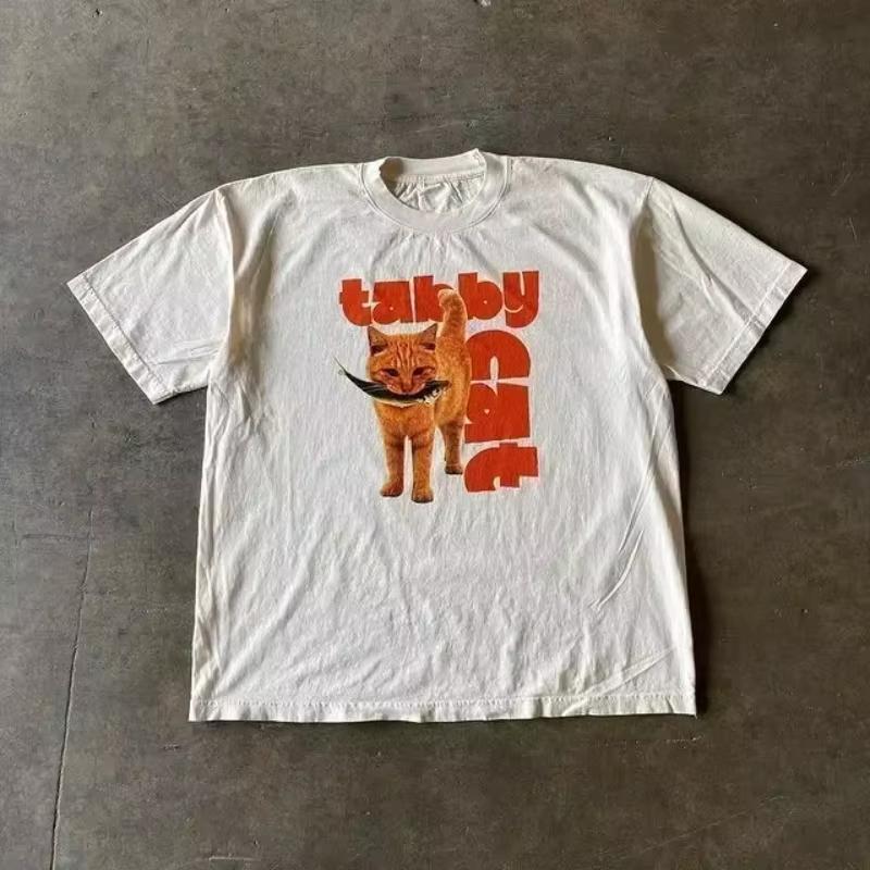 2025 Summer Retro Harajuku Fashion Tee Women Cotton T-shirt Y2K Loose Street Letter Unisex Printing Short Sleeve Casual T-shirt