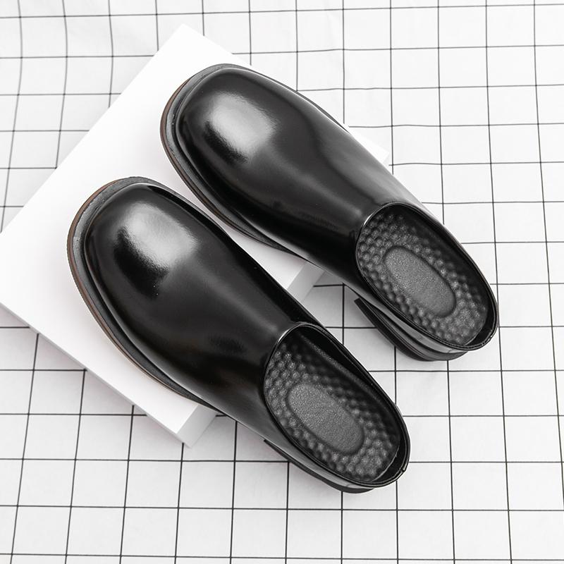 

Кожаные тапочки для мужчин Слипоны Стильные Повседневные туфли для отдыха Ленивые Высококлассные Cleanfit Мюли Летние Дышащие Для улицы Для поездок 38 чёрный