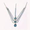 Popular Blue Gemstone Water Drop Pendant Head Chain, European And American Bride Zircon Forehead Chain Hair Chain Jewelry