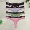 FINETOO 4PCS Women Cotton Ribbed Striped Underwear Sexy Letter Belt Thongs Comfort Stretchy Panties Girls Soft Sports Lingerie