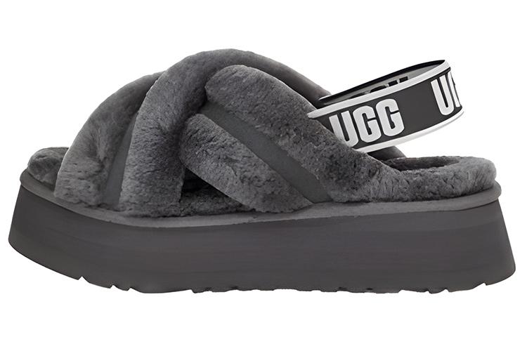 UGG DISCO Fleece Lined, Crisscross Comfortable Mules Stylish Sandal Women s Gray 1121550-CHRC 36