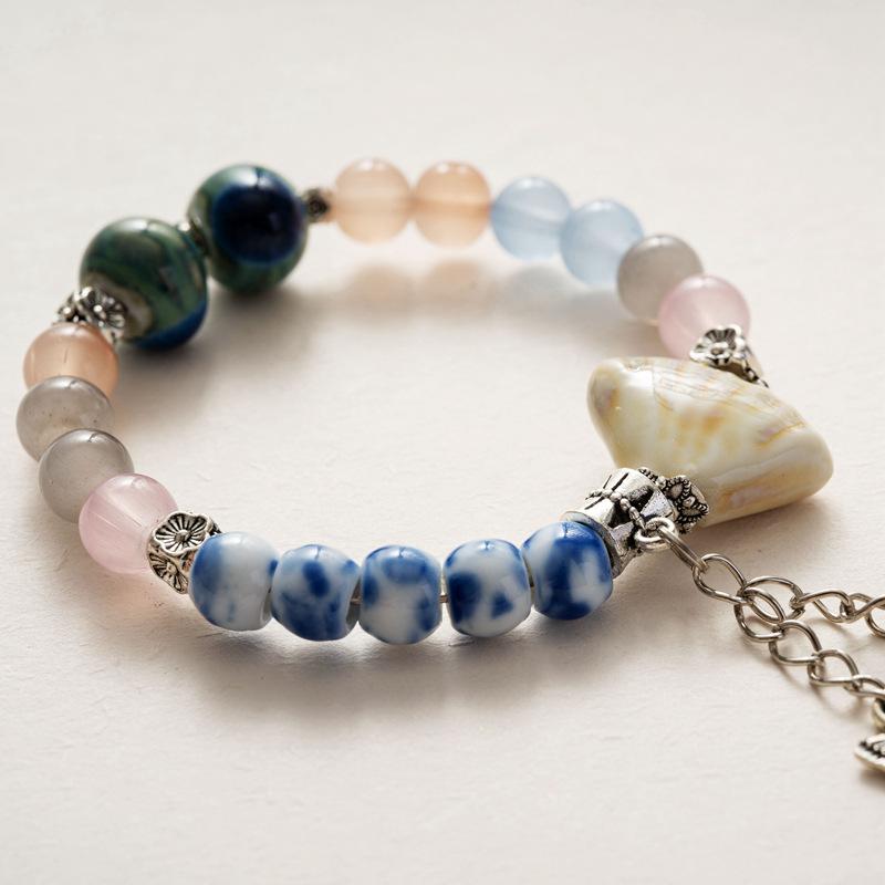 Bohemian Beaded Bracelet For Women, Vintage Natural Stone & Ceramic Shell Bracelet With Butterfly Charm, Colorful Layered Boho Jewelry For Daily& Gift