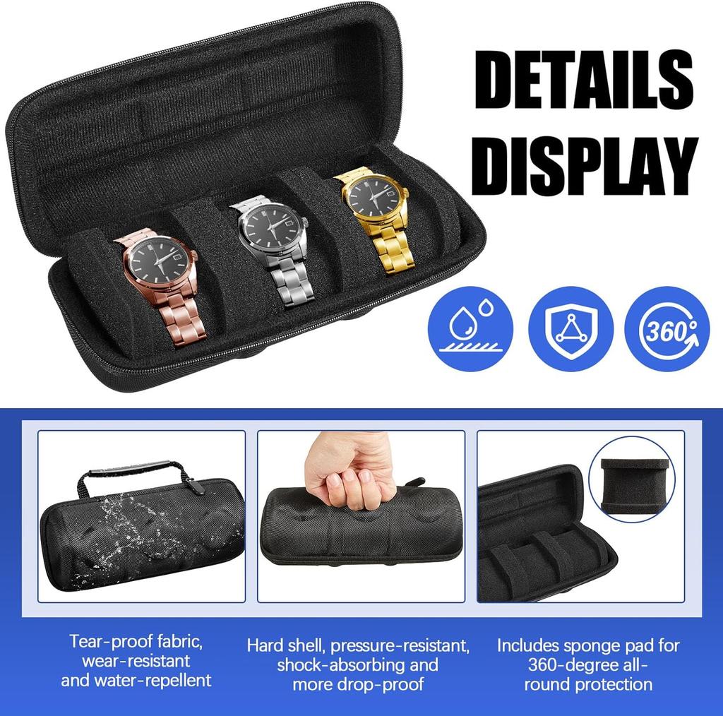 Oxford cloth travel portable watch storage bag EVA  Black  3 Bit