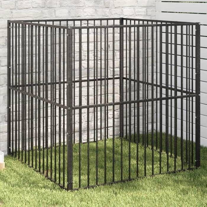 VidaXL Parc pour Chien 4 Panneaux, Cage pour Chien avec Porte, Enclos pour Chiens, Maison pour Animaux de Compagnie, Noir 172209