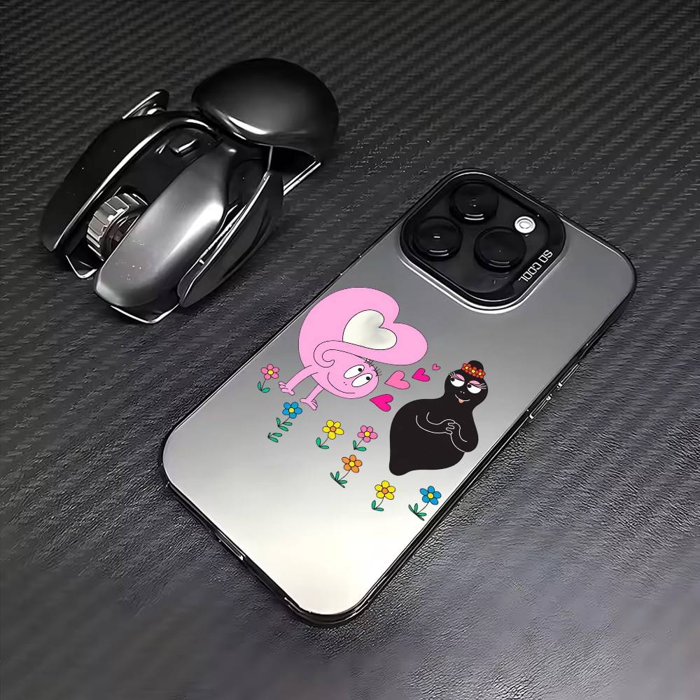 

T-Tiny Cute B-BarbapapaS Phone Case For iPhone17,16,15,14,13,12,11 Plus,Pro Max Colored Silver Plated Inside Cover iPhone12PRO