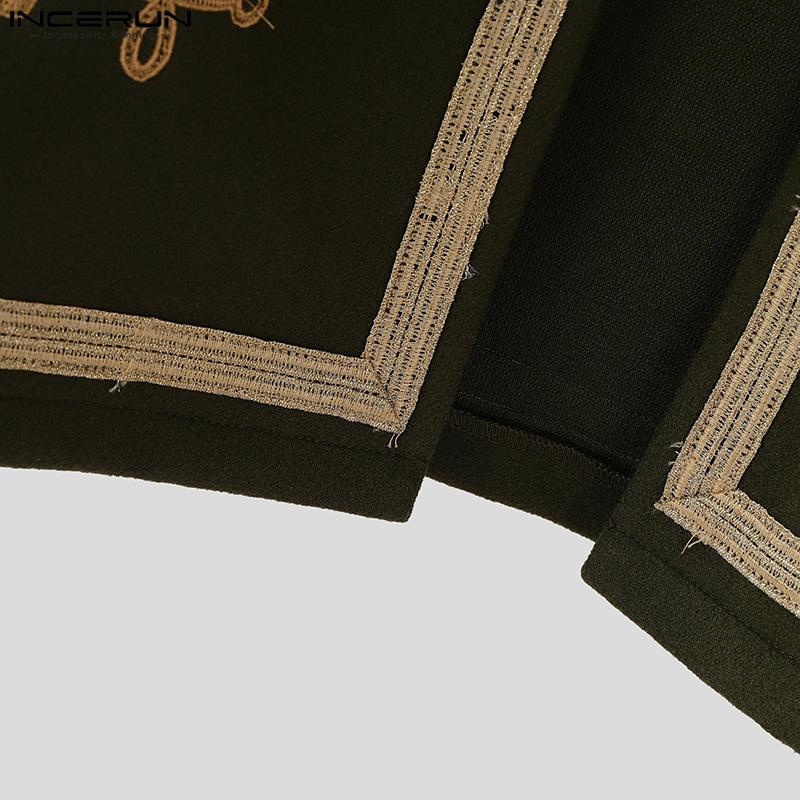 INCERUN Men Long Sleeve Embroidery Patchwork Open Front Casual Short Thin Coat Jackets