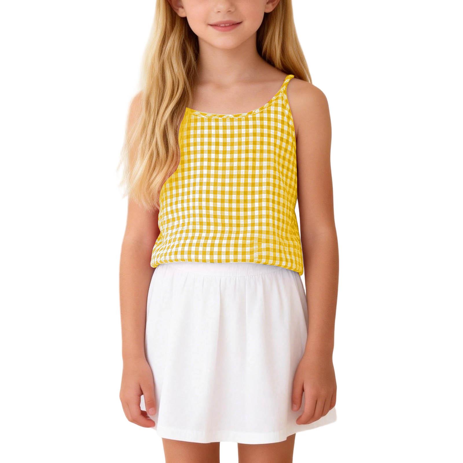 

Children s Fashionable And Cute Plaid Sleeveless Camisole Casual Girls Top 160 жовтий