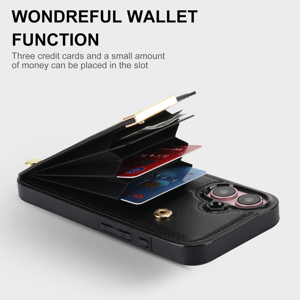 Für iPhone 16 Hülle TPU+PU Leder Hardware Dekor Handyhülle mit Kartenhalter