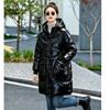Parka d'hiver pour femme à capuche, mi-longue, sans lavage, en coton brillant, coupe ample et épaisse