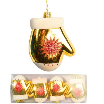 Set of 4 Gold Glove-Shaped Plastic Baubles with Glitter 10 Cm