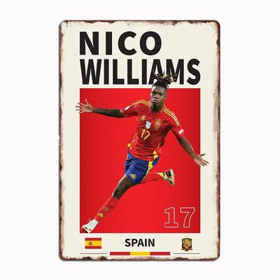 Nico Williams Espagne Affiche Football Plaque Métal Affiche Club Maison Bar Cave Plaques Classiques Panneau Étain Décor Mur Chambre