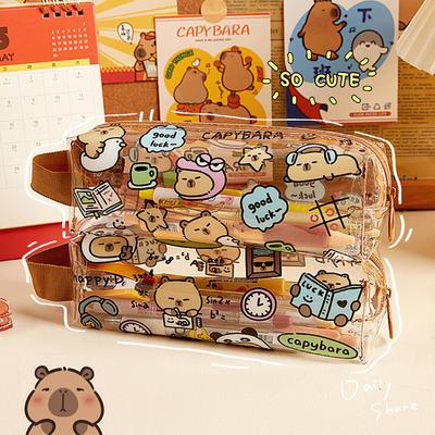 1 Stück süßes Capybara-Federmäppchen aus transparentem PVC, tragbares Kawaii-Federmäppchen für Jungen und Mädchen, wasserdicht, für Schreibwaren, Büro, Schulbedarf