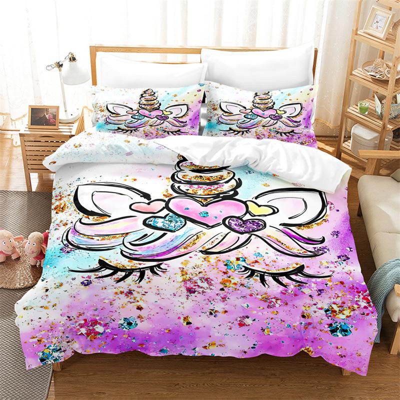 Cartoon Children Bedding Set Unicorn Duvet Cover Set Full Twin For Kids Girls Room Decor Cute Animals Quilt Cover Fashion Design
