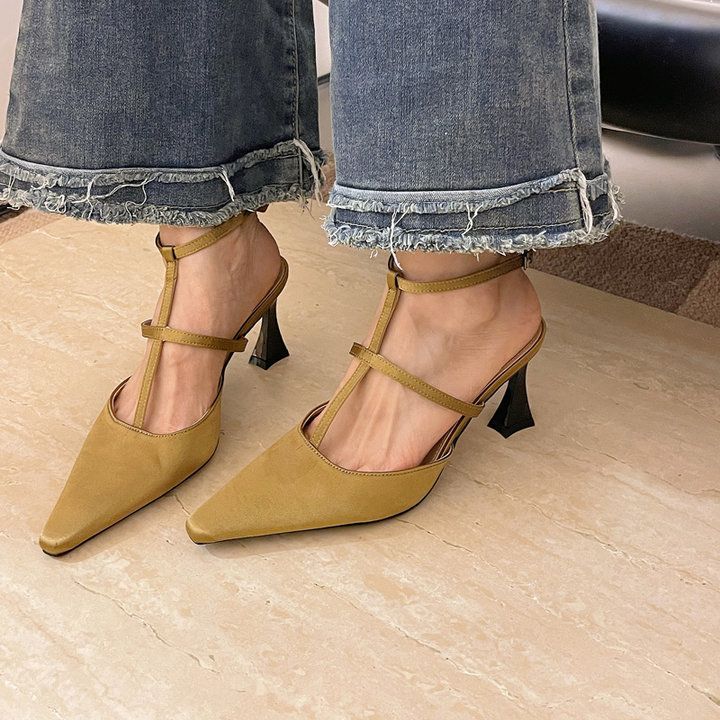 

2025 new fashion bottom pointed silk thin heel new Chinese bag head light mouth Roman style super high heel sandals women 40