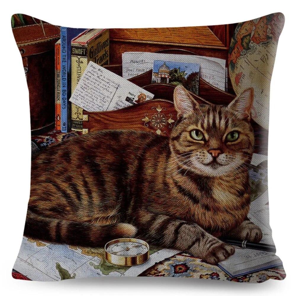 Pet Cartoon Animal Pillowcase Cute Watercolor Cat Cushion Cover Decor Sofa Home Car Children's Room Pillowcase