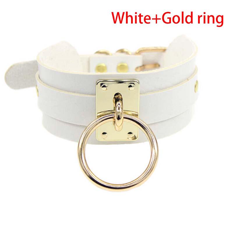 Punk Gothic Breites PU-Leder O-Ring Halsband Choker Halskette Damen