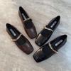 One-word buckle square head single shoes women's 2025 new shoes French Mary Jane women's shoes black Xiaoxiang evening breeze flats