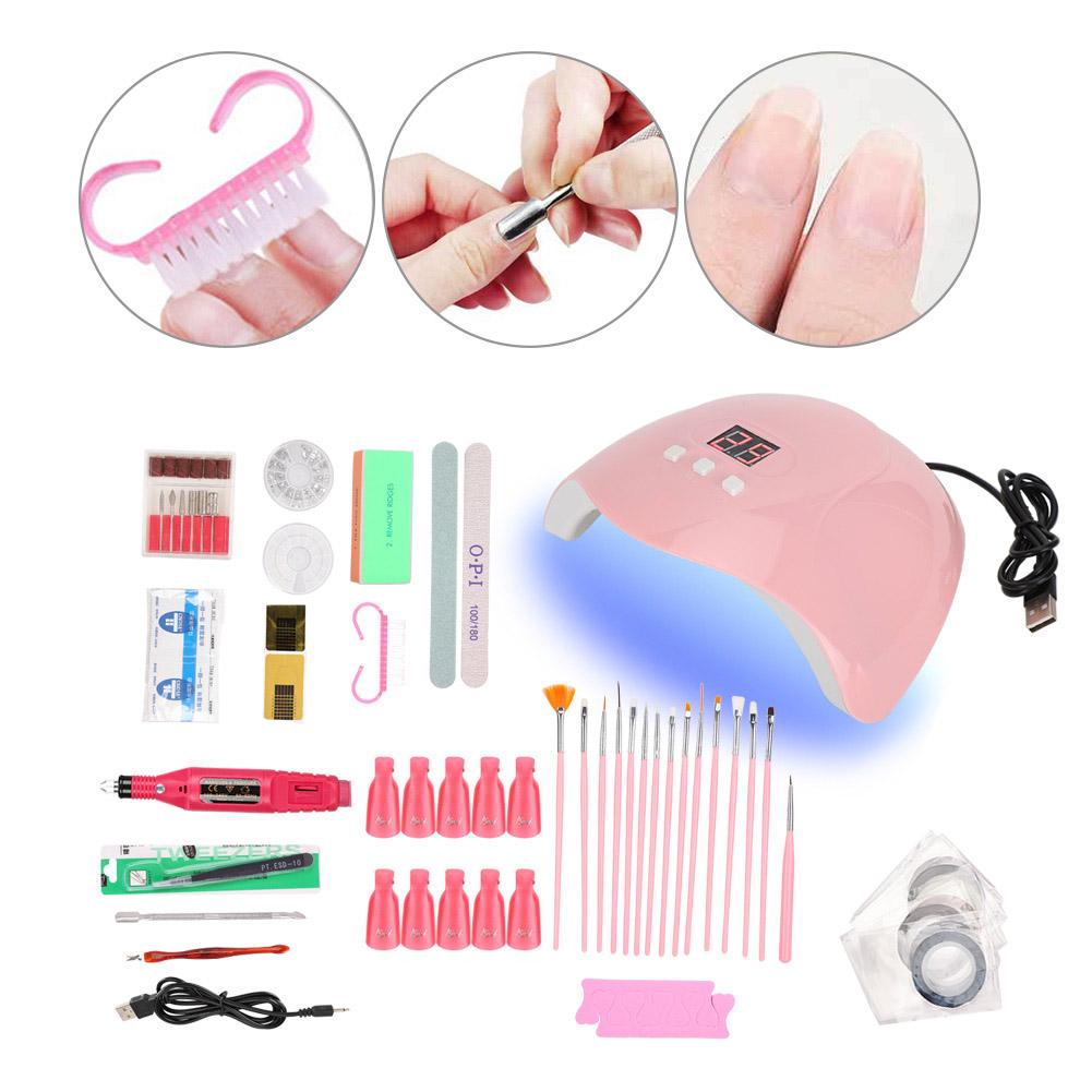 Nail Art Tool Kit 54W Manicure Light Nail Drill Soak Off Clip Polishing Block Nail FileSet