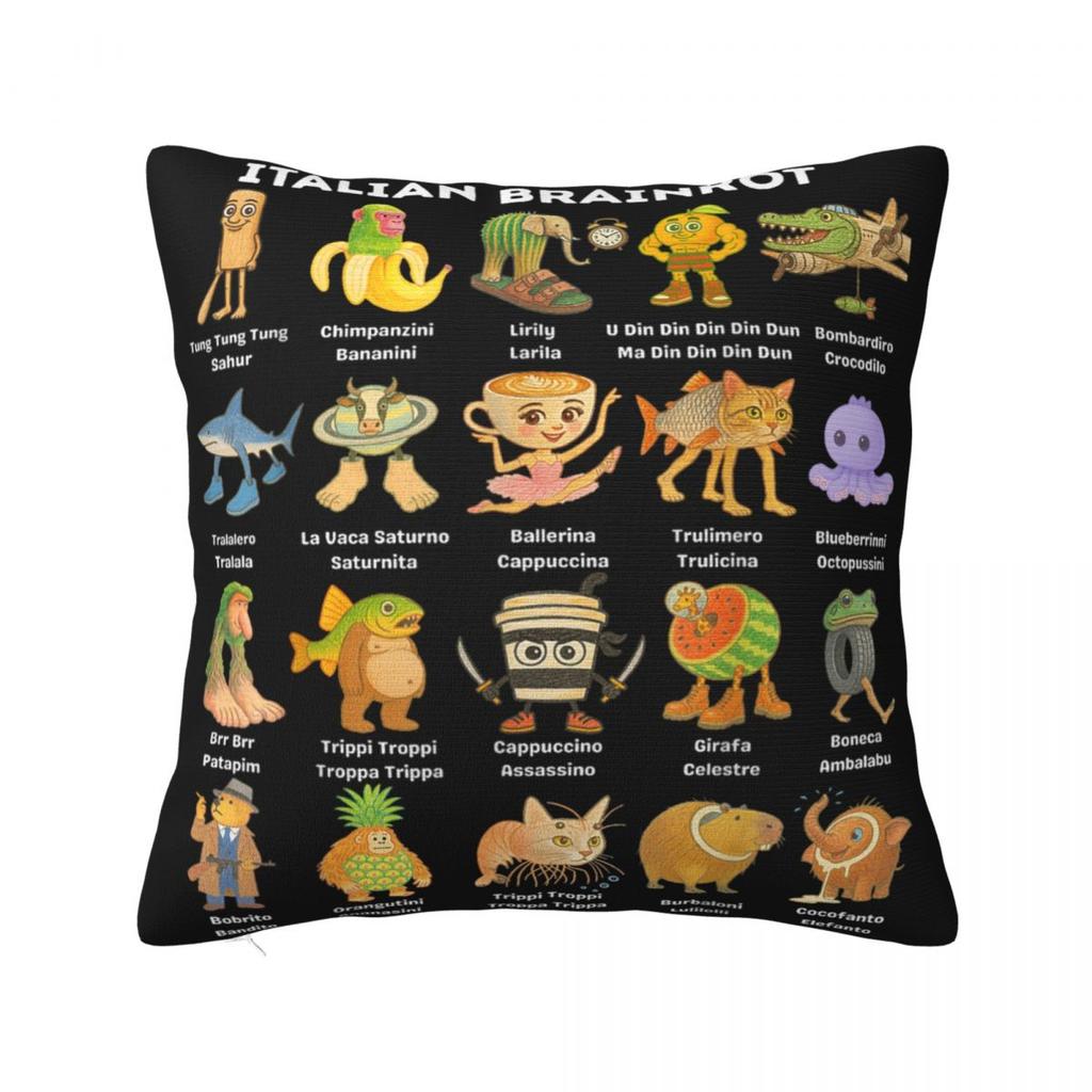 Brainrot Meme Italian Brain Rot Tung Tung Tung Sahu Pillow Case Cushion Polyester Pillow Cover Morden For Sofa Car Home Decor