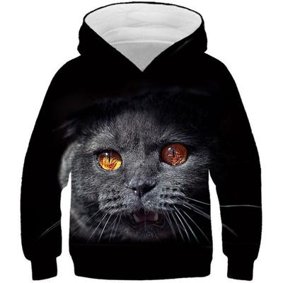 2025 Children 3D Hoodies Boys Girls Lovely Black Animal Cat Print Hooded Sweatshirts Kids Pullovers Clothes Tops