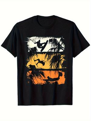 Wakeboard Lifestyle Vintage Palmen Wakeboarder Grafik T-Shirt Baumwolle Herren und Damen Freizeit-Tee für Outdoor-Aktivitäten